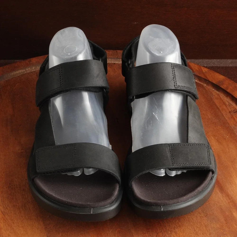 Ecco Sandals Mens SZ EU 43 US 9-9.5 BLK Flowt Leather Comfort Adjustable Shoes